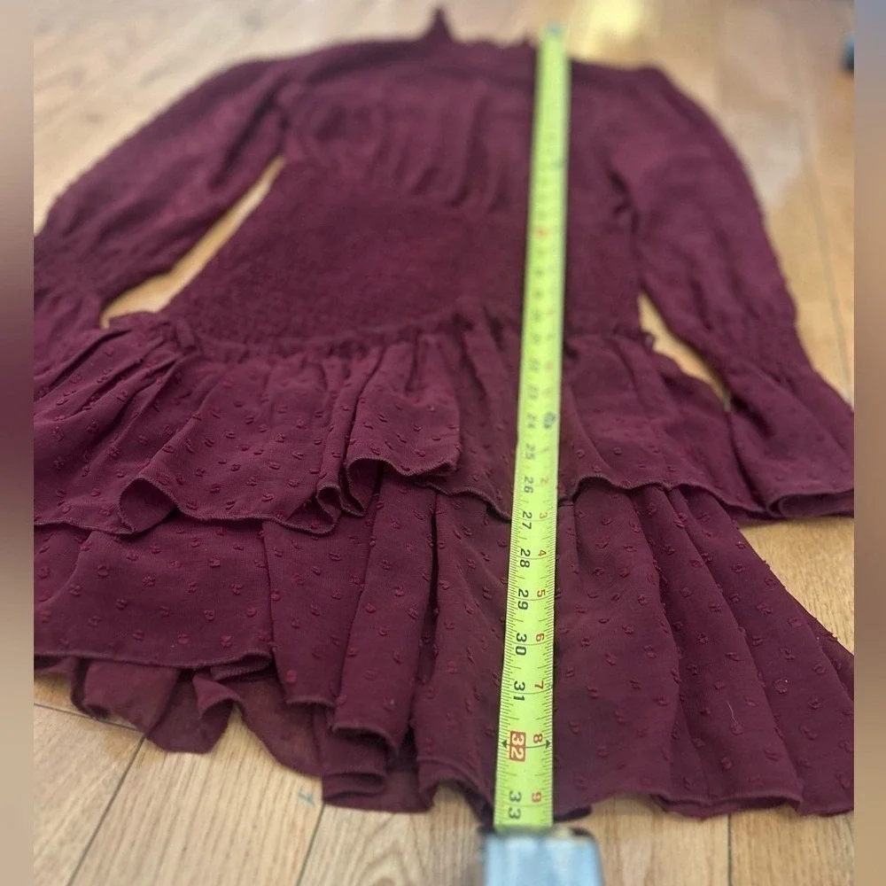 Fashion Nova Cottagecore Plum / Burgundy Ruffle Mini‎ Dress Size Small